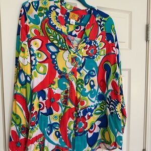 Ruby Red Multicolor Floral-Print Lace-Up Women’s Top